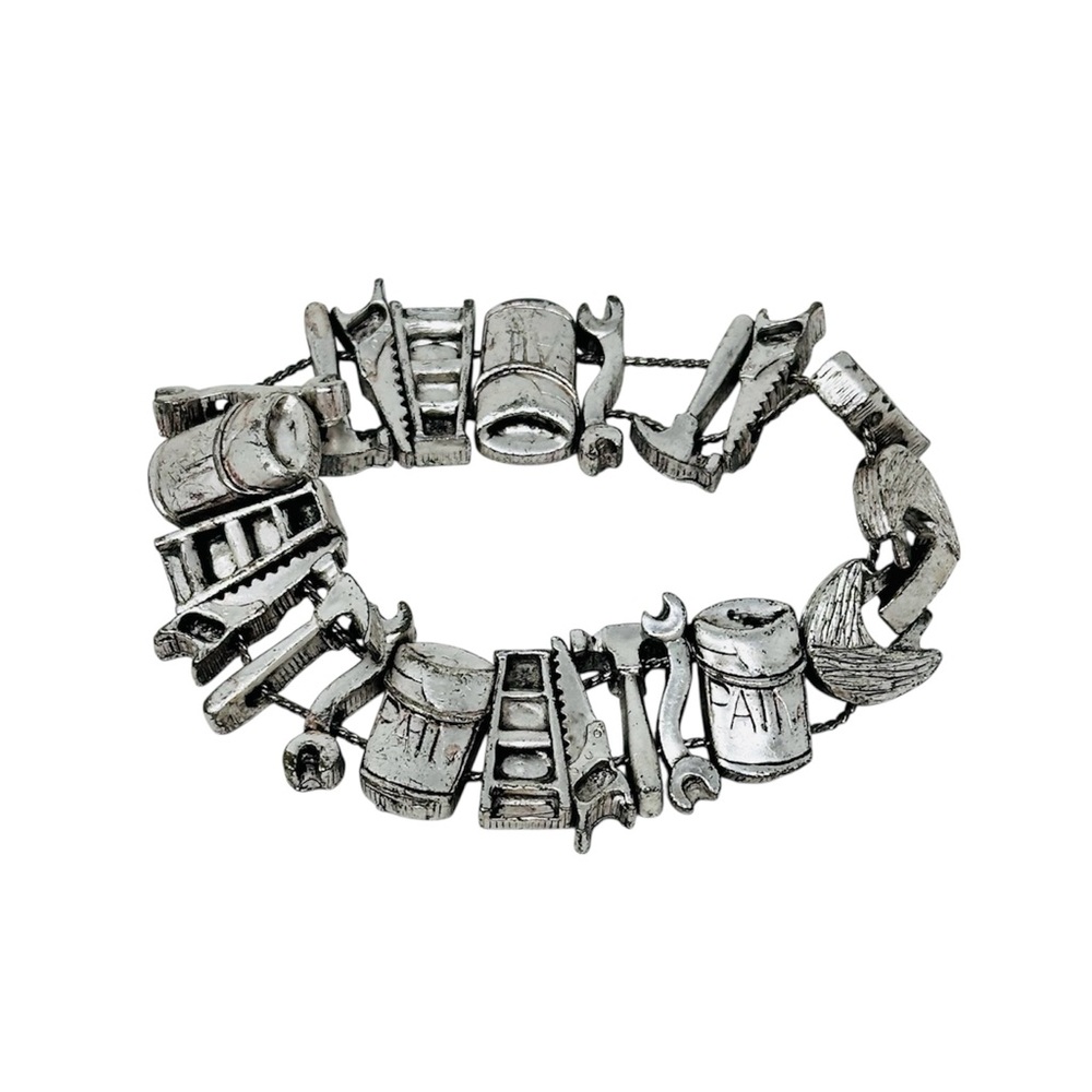 Vintage Tofa Silver Charm Bracelet Slider Handy Woman Carpenter Restoration 90s